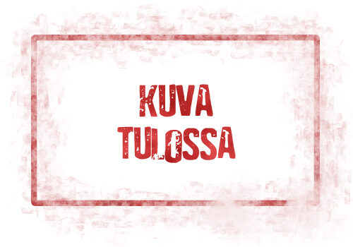 Kuvassa on suomenkielinen teksti "KUVA TULOSSA" punaisella, keskellä valkoisella taustalla punaisella reunuksella. Teksti on käännetty englanniksi "KUVA TULEE PIAN". Yleisilme on kuvioitu, hieman ahdistunut ilme.